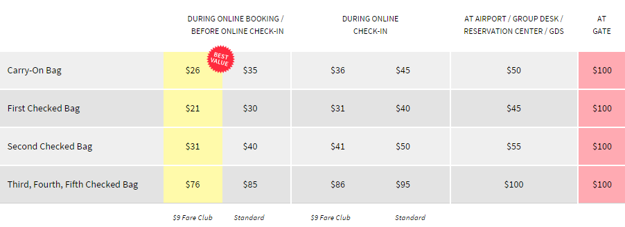 spirit baggage info